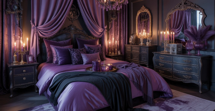 Gothic Glam Ideas for Styling a Moody Purple Bedroom with Dark Accents